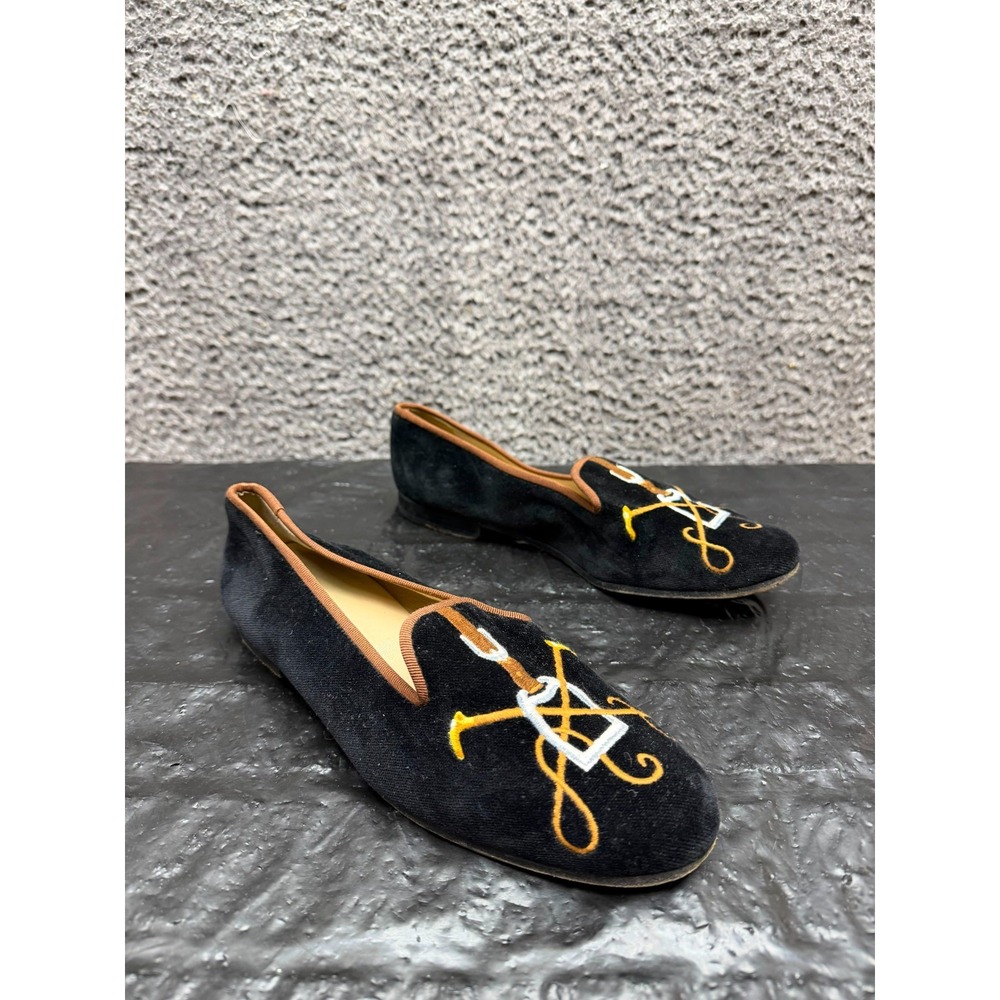 Stubbs & Wootton Embroidered Velvet Slip On Loafers Black Womens Size 7.5 US